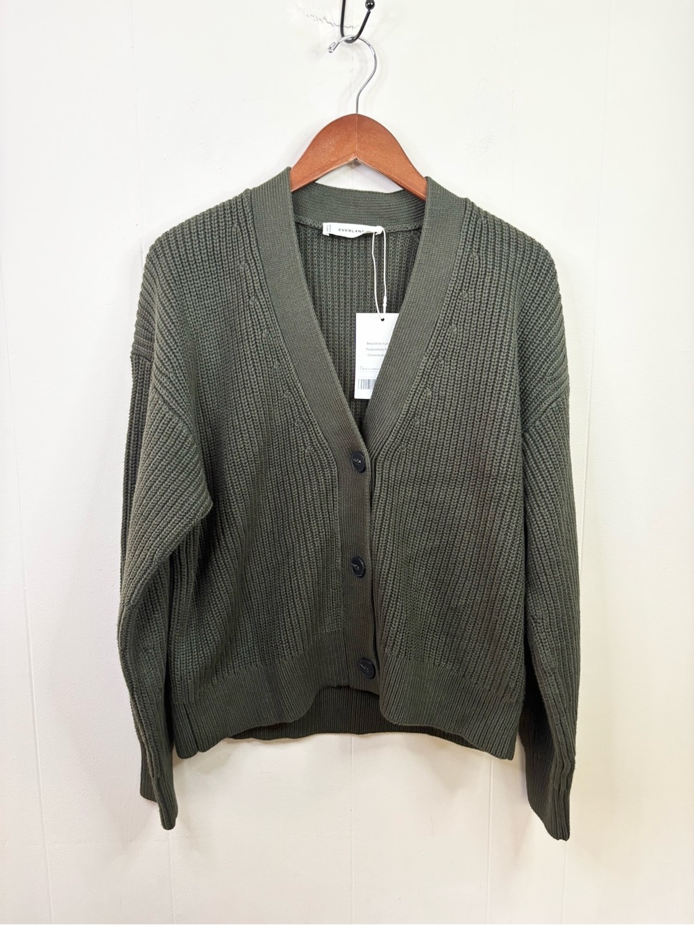 Everlane the boxy cardigan in everyday cotton green chunky knit size M new - Picture 4 of 9